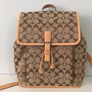 Coach Canvas Backpack Women’s With Leather Trim And Leather Straps. Style 6080